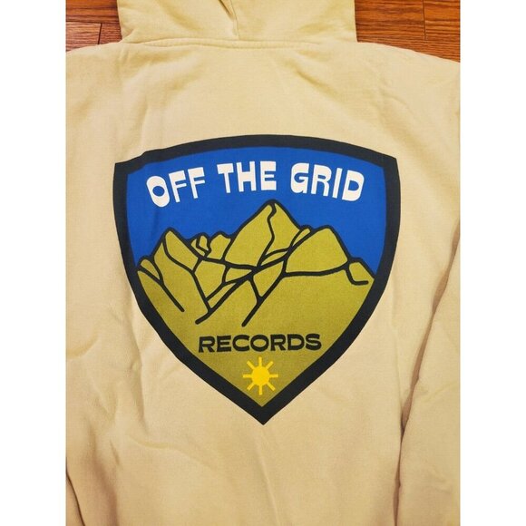 Off The Grid Records Hoodie Men's Size M Beige Big Back Logo Heavyweight New - Picture 2 of 9
